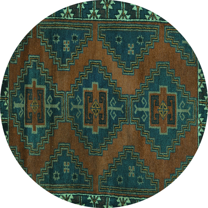 Round Persian Turquoise Traditional Rug, tr2383turq
