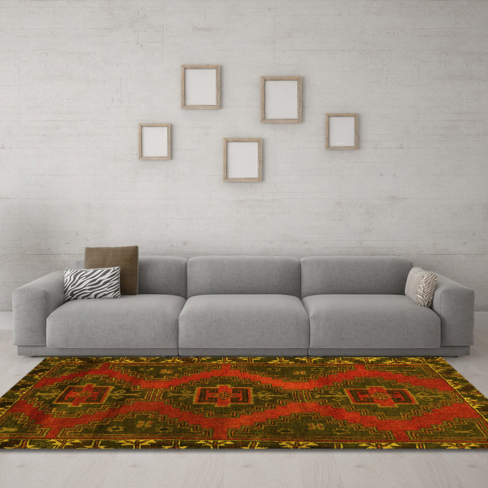 Machine Washable Persian Yellow Traditional Rug in a Living Room, wshtr2383yw