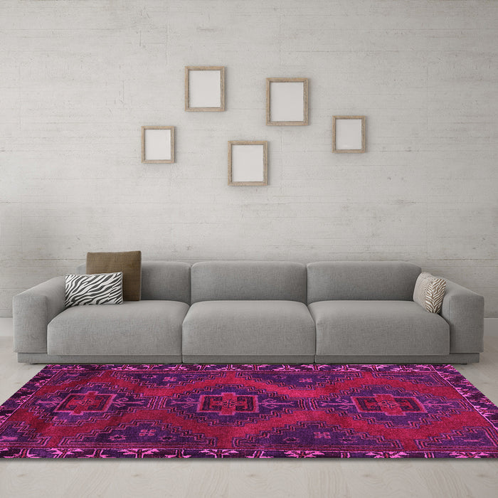 Machine Washable Persian Pink Traditional Rug in a Living Room, wshtr2383pnk