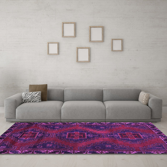 Machine Washable Persian Purple Traditional Area Rugs in a Living Room, wshtr2383pur