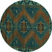 Round Machine Washable Persian Turquoise Traditional Area Rugs, wshtr2383turq