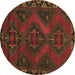 Round Persian Brown Traditional Rug, tr2383brn