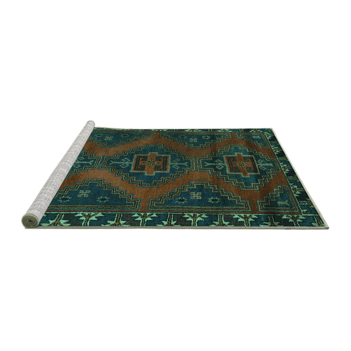 Sideview of Machine Washable Persian Turquoise Traditional Area Rugs, wshtr2383turq