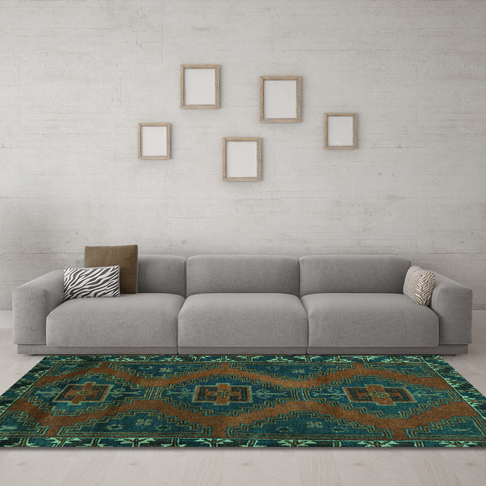 Machine Washable Persian Turquoise Traditional Area Rugs in a Living Room,, wshtr2383turq