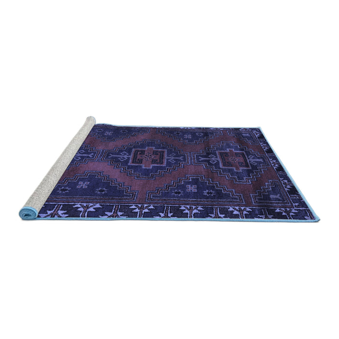 Sideview of Machine Washable Persian Blue Traditional Rug, wshtr2383blu
