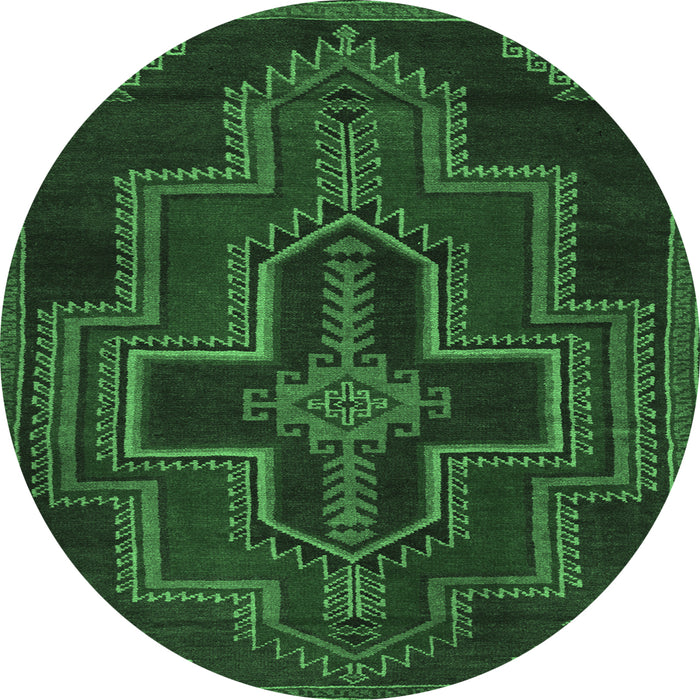 Round Machine Washable Persian Emerald Green Traditional Area Rugs, wshtr2384emgrn