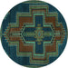 Round Persian Turquoise Traditional Rug, tr2384turq