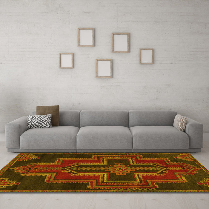 Machine Washable Persian Yellow Traditional Rug in a Living Room, wshtr2384yw