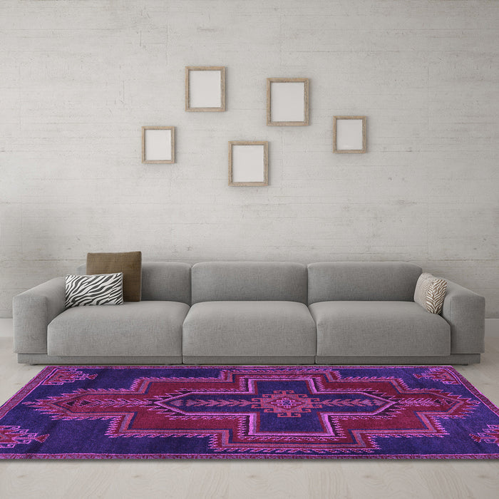 Machine Washable Persian Purple Traditional Area Rugs in a Living Room, wshtr2384pur