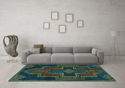 Machine Washable Persian Turquoise Traditional Area Rugs in a Living Room,, wshtr2384turq