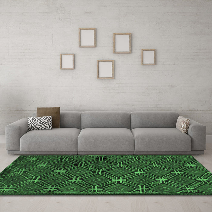 Machine Washable Southwestern Emerald Green Country Area Rugs in a Living Room,, wshtr2385emgrn