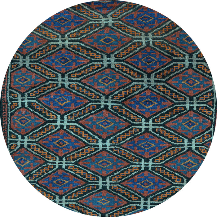 Round Southwestern Light Blue Country Rug, tr2385lblu