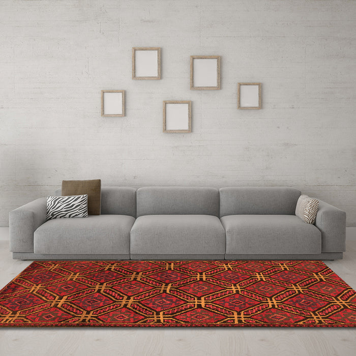 Machine Washable Southwestern Orange Country Area Rugs in a Living Room, wshtr2385org