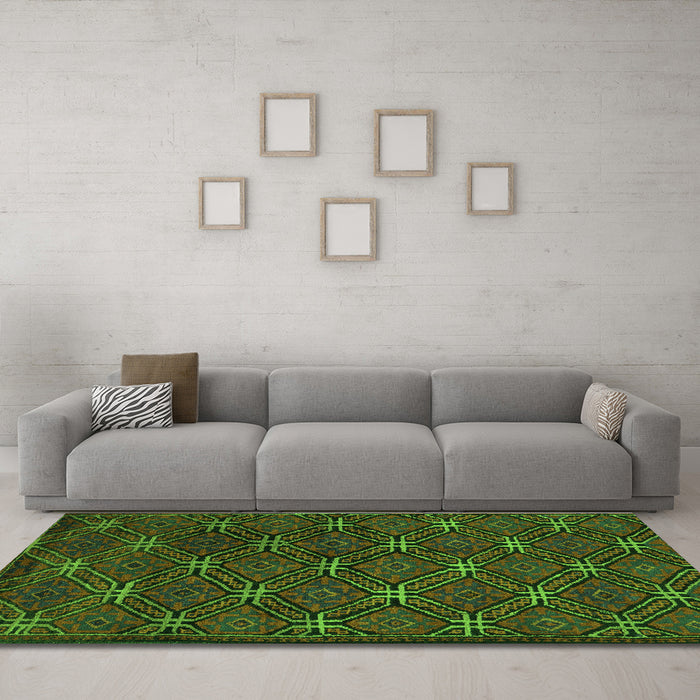 Machine Washable Southwestern Green Country Area Rugs in a Living Room,, wshtr2385grn