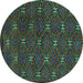 Round Southwestern Turquoise Country Rug, tr2385turq