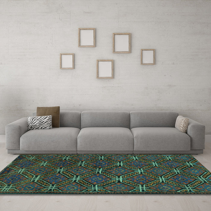 Machine Washable Southwestern Turquoise Country Area Rugs in a Living Room,, wshtr2385turq