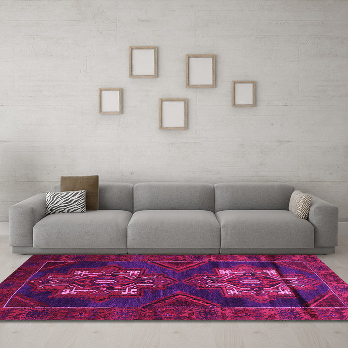 Machine Washable Persian Pink Traditional Rug in a Living Room, wshtr2386pnk