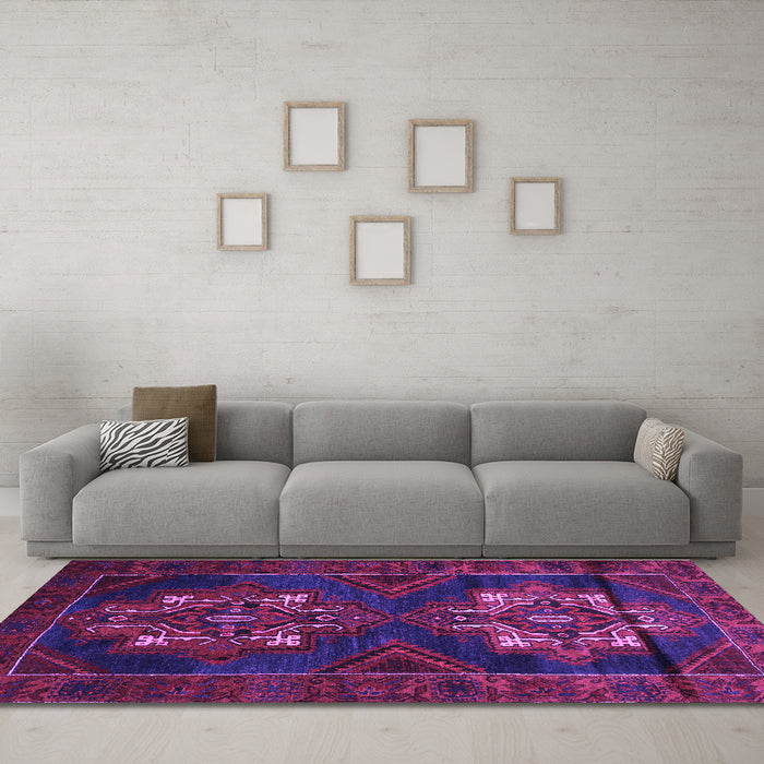 Machine Washable Persian Purple Traditional Area Rugs in a Living Room, wshtr2386pur