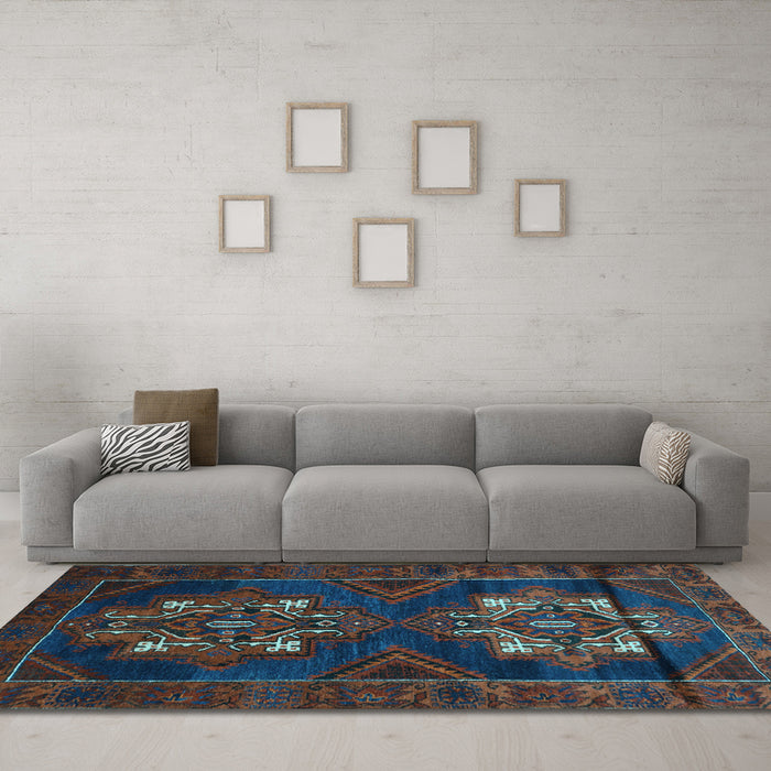 Machine Washable Persian Light Blue Traditional Rug in a Living Room, wshtr2386lblu