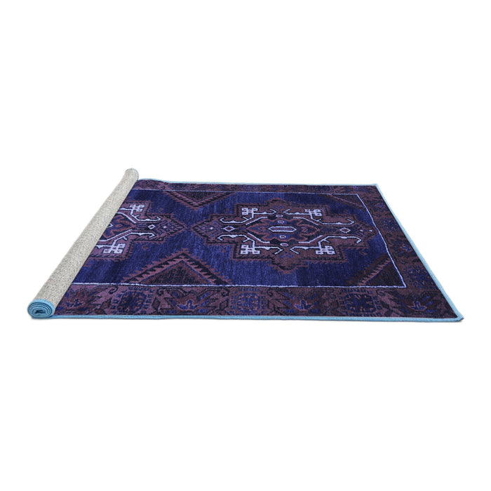 Sideview of Machine Washable Persian Blue Traditional Rug, wshtr2386blu