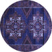 Round Machine Washable Persian Blue Traditional Rug, wshtr2386blu