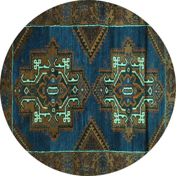 Round Machine Washable Persian Turquoise Traditional Area Rugs, wshtr2386turq