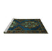 Sideview of Machine Washable Persian Turquoise Traditional Area Rugs, wshtr2386turq