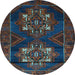 Round Machine Washable Persian Light Blue Traditional Rug, wshtr2386lblu