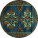 Round Persian Turquoise Traditional Rug, tr2386turq