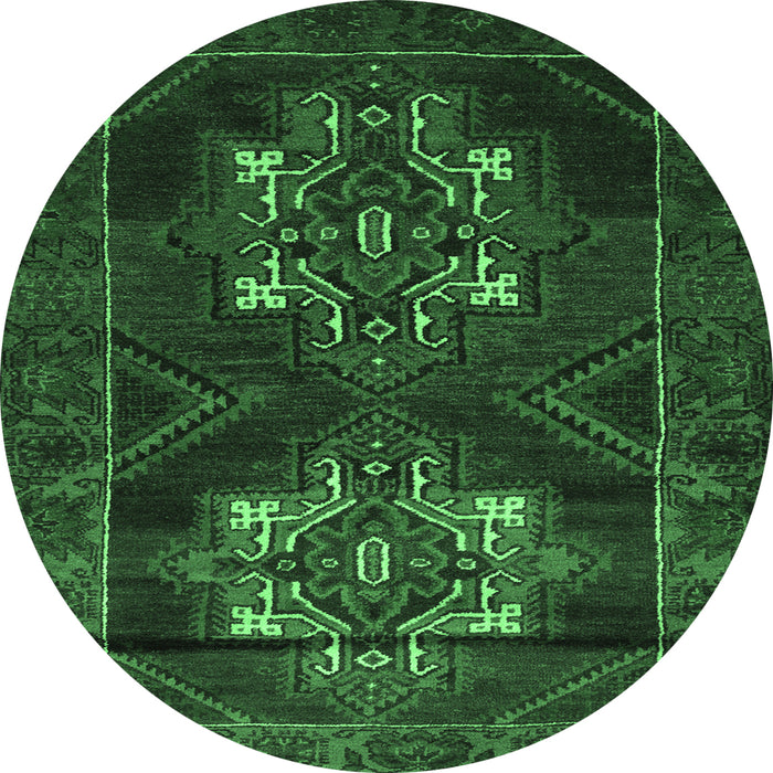 Round Persian Emerald Green Traditional Rug, tr2386emgrn
