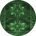 Round Persian Emerald Green Traditional Rug, tr2386emgrn