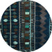 Round Southwestern Light Blue Country Rug, tr2387lblu