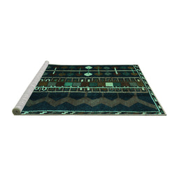 Sideview of Machine Washable Southwestern Turquoise Country Area Rugs, wshtr2387turq
