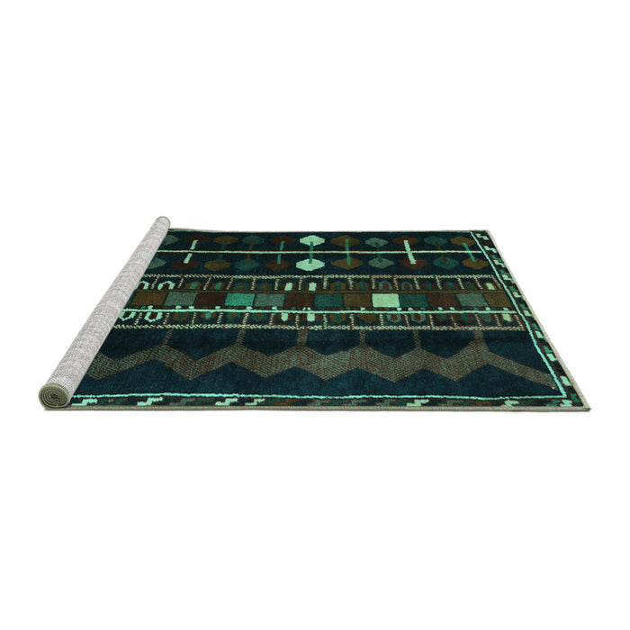 Sideview of Machine Washable Southwestern Turquoise Country Area Rugs, wshtr2387turq