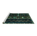 Sideview of Machine Washable Southwestern Turquoise Country Area Rugs, wshtr2387turq