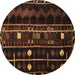 Round Machine Washable Southwestern Brown Country Rug, wshtr2387brn