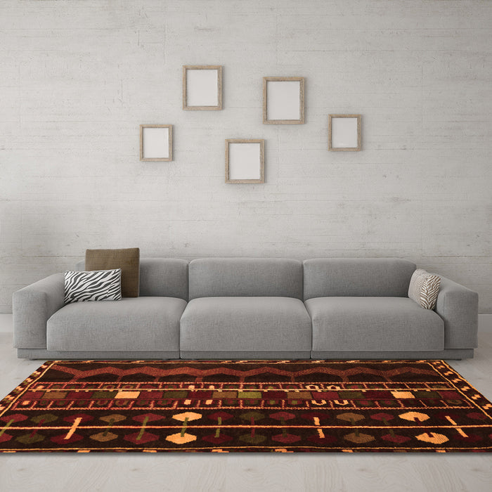 Machine Washable Southwestern Orange Country Area Rugs in a Living Room, wshtr2387org