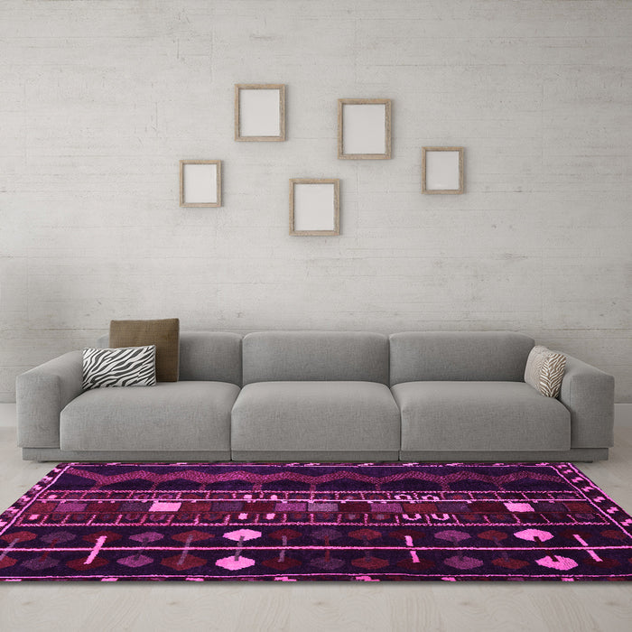 Machine Washable Southwestern Pink Country Rug in a Living Room, wshtr2387pnk