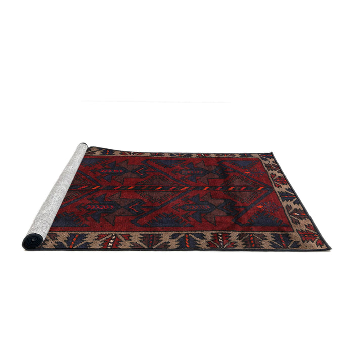 Sideview of Machine Washable Traditional Red Wine or Wine Red Rug, wshtr2388