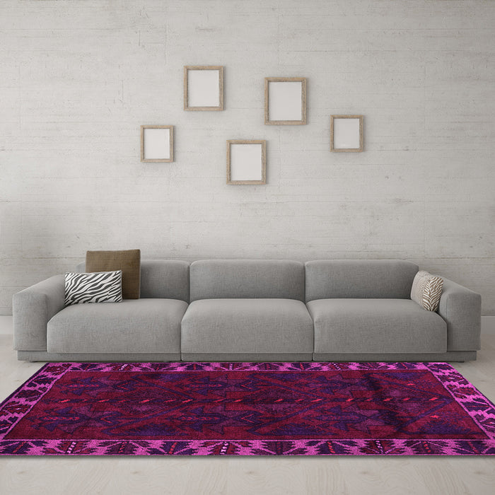 Machine Washable Persian Pink Traditional Rug in a Living Room, wshtr2388pnk