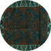 Round Machine Washable Persian Turquoise Traditional Area Rugs, wshtr2388turq