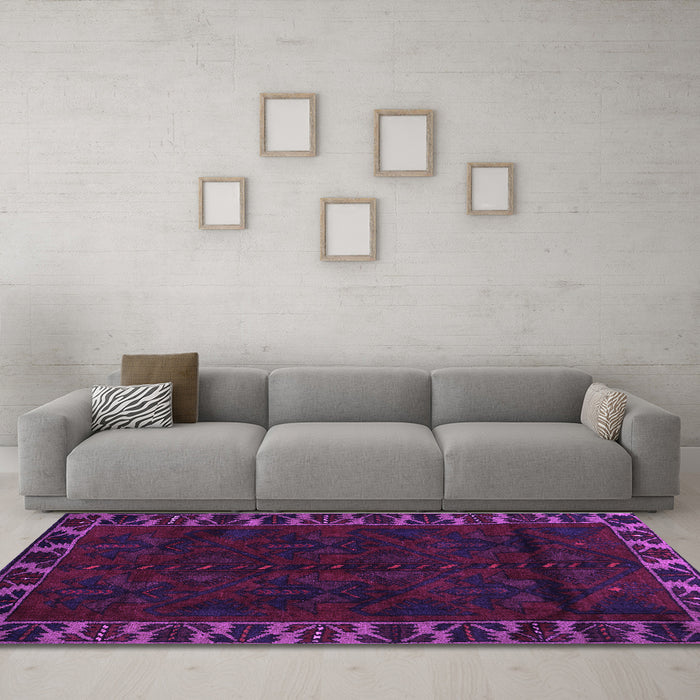 Machine Washable Persian Purple Traditional Area Rugs in a Living Room, wshtr2388pur