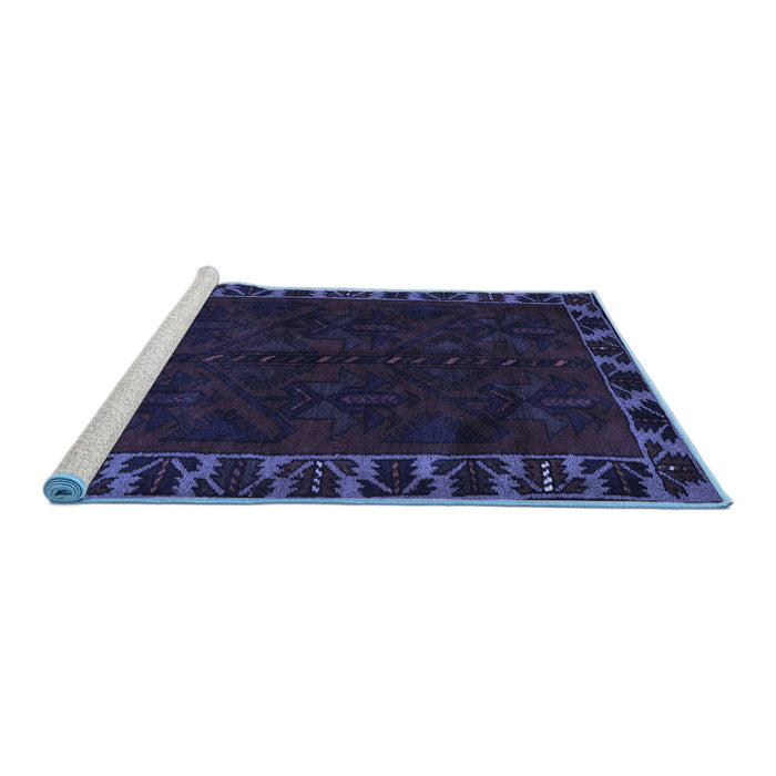 Sideview of Machine Washable Persian Blue Traditional Rug, wshtr2388blu
