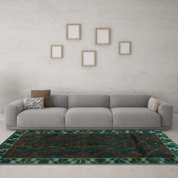 Machine Washable Persian Turquoise Traditional Area Rugs in a Living Room,, wshtr2388turq