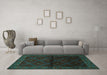 Machine Washable Persian Turquoise Traditional Area Rugs in a Living Room,, wshtr2389turq