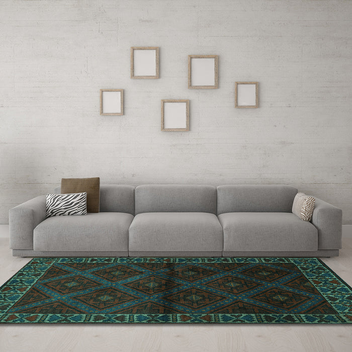 Machine Washable Persian Turquoise Traditional Area Rugs in a Living Room,, wshtr2389turq