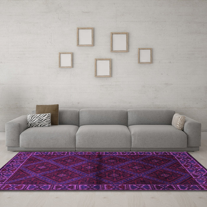 Machine Washable Persian Purple Traditional Area Rugs in a Living Room, wshtr2389pur