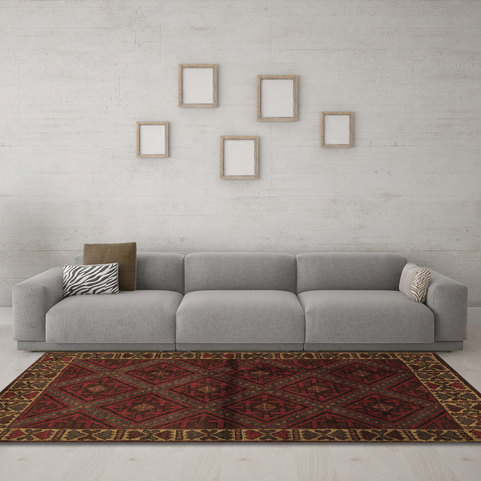 Machine Washable Persian Brown Traditional Rug in a Living Room,, wshtr2389brn