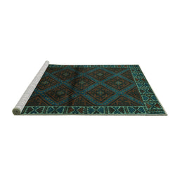 Sideview of Machine Washable Persian Turquoise Traditional Area Rugs, wshtr2389turq