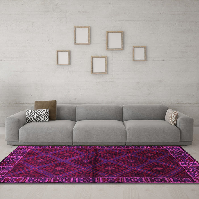 Machine Washable Persian Pink Traditional Rug in a Living Room, wshtr2389pnk